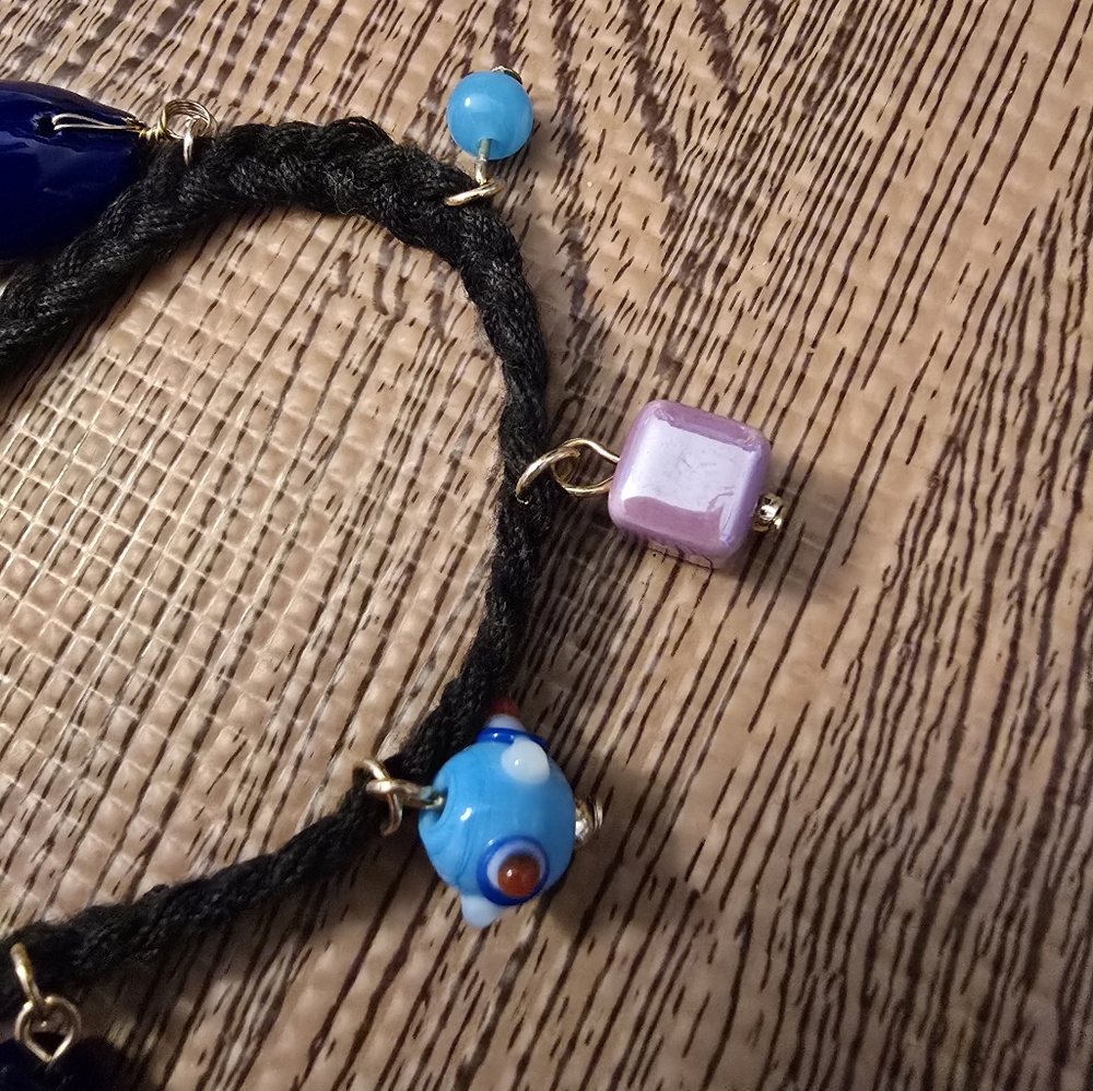 Vintage Bracelet NWOT FREE PEOPLE Adjustable with 8 Charms, Thick Black Cord - Picture 7 of 8